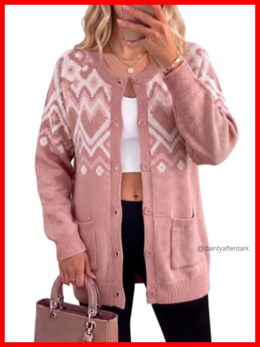 Womens Button Down Knit Cardigan Sweater Fair Isle Geometric Pattern